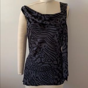 DKNYC Bias-cut printed shell in dark grey/black